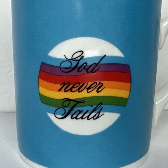 Vtg Sonrise Creations 1982 Enesco Mug Rainbow God Never Fails Left Right Hand - Picture 3 of 7